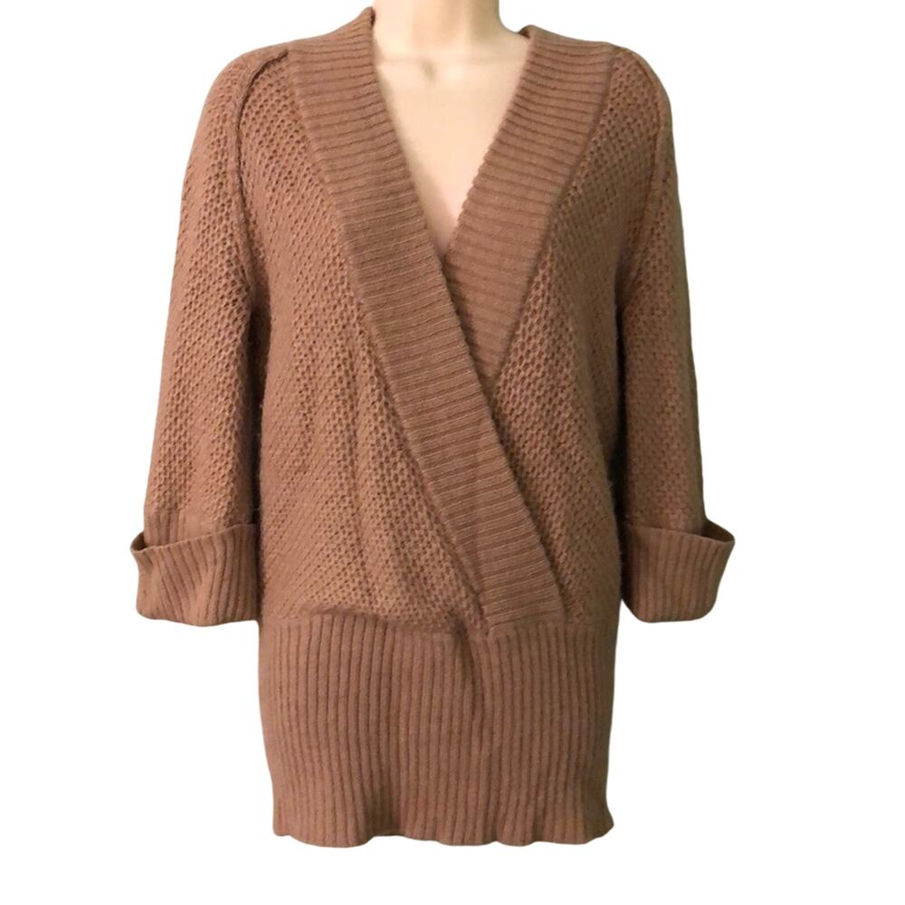 Loft Brown Tunic Sweater Woman Size Small Cross V Neck 3/4 Sleeves